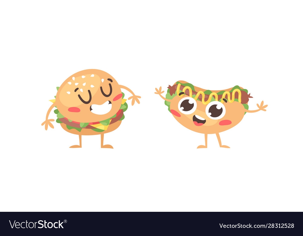 Cartoon drawing set fast food emoji hand drawn Vector Image