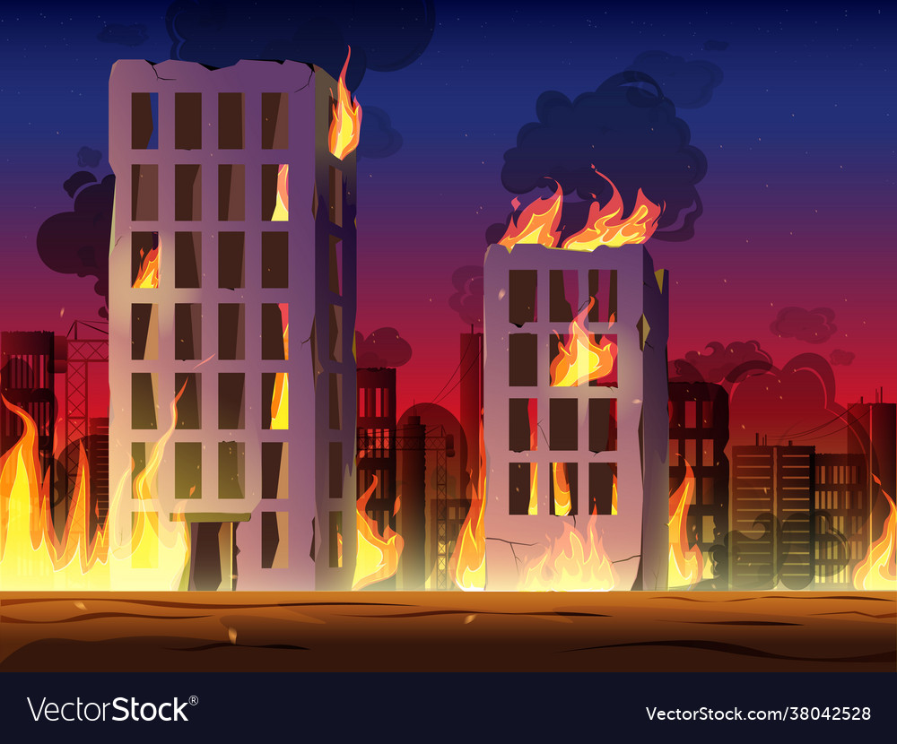 City in fire