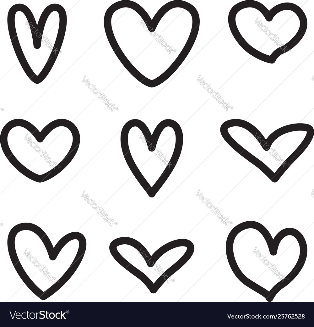 Line hearts icons shapes valentine love set