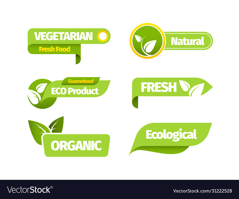 Organic vegetarian banner set natural vector image Organic vegetarian banner set natural