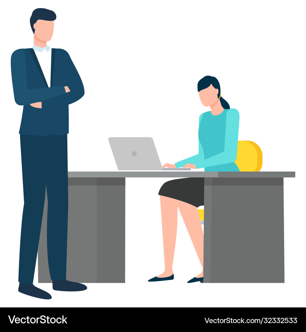 Man and woman working in office with computers Vector Image