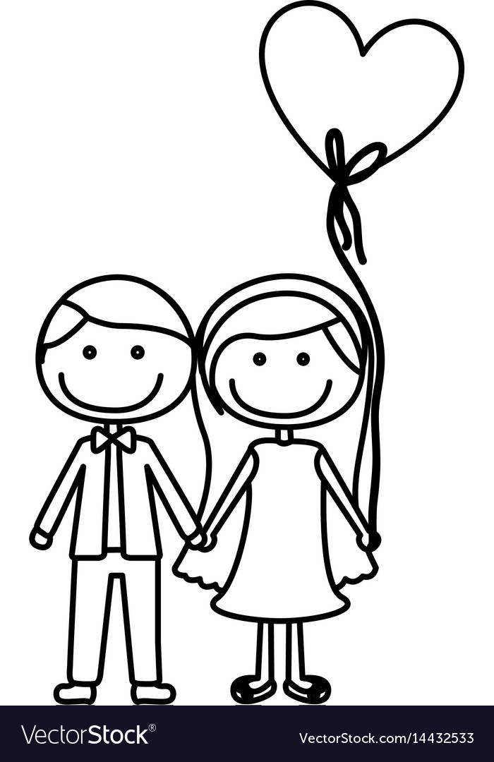 Monochrome contour caricature of couple him Vector Image