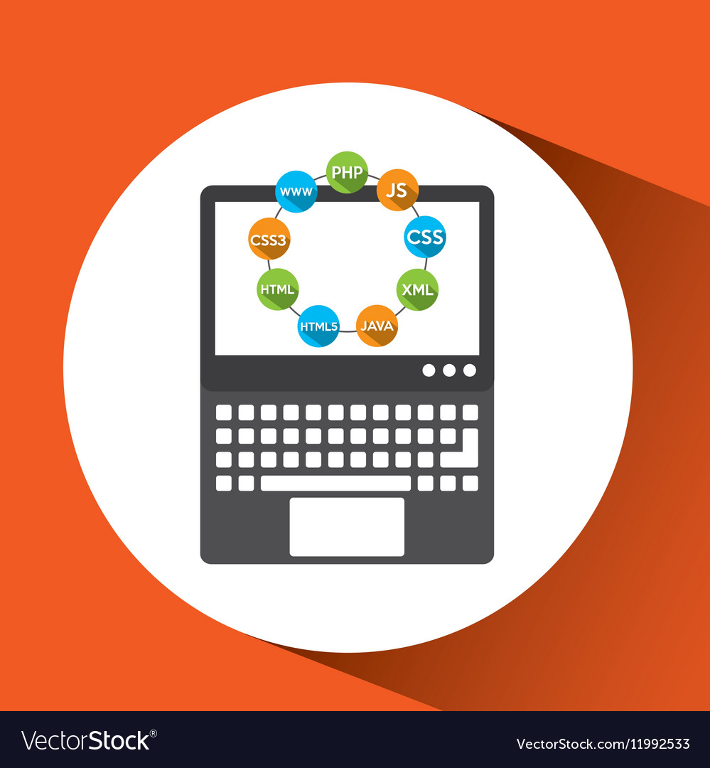 Programming languages notebook computer digital Vector Image