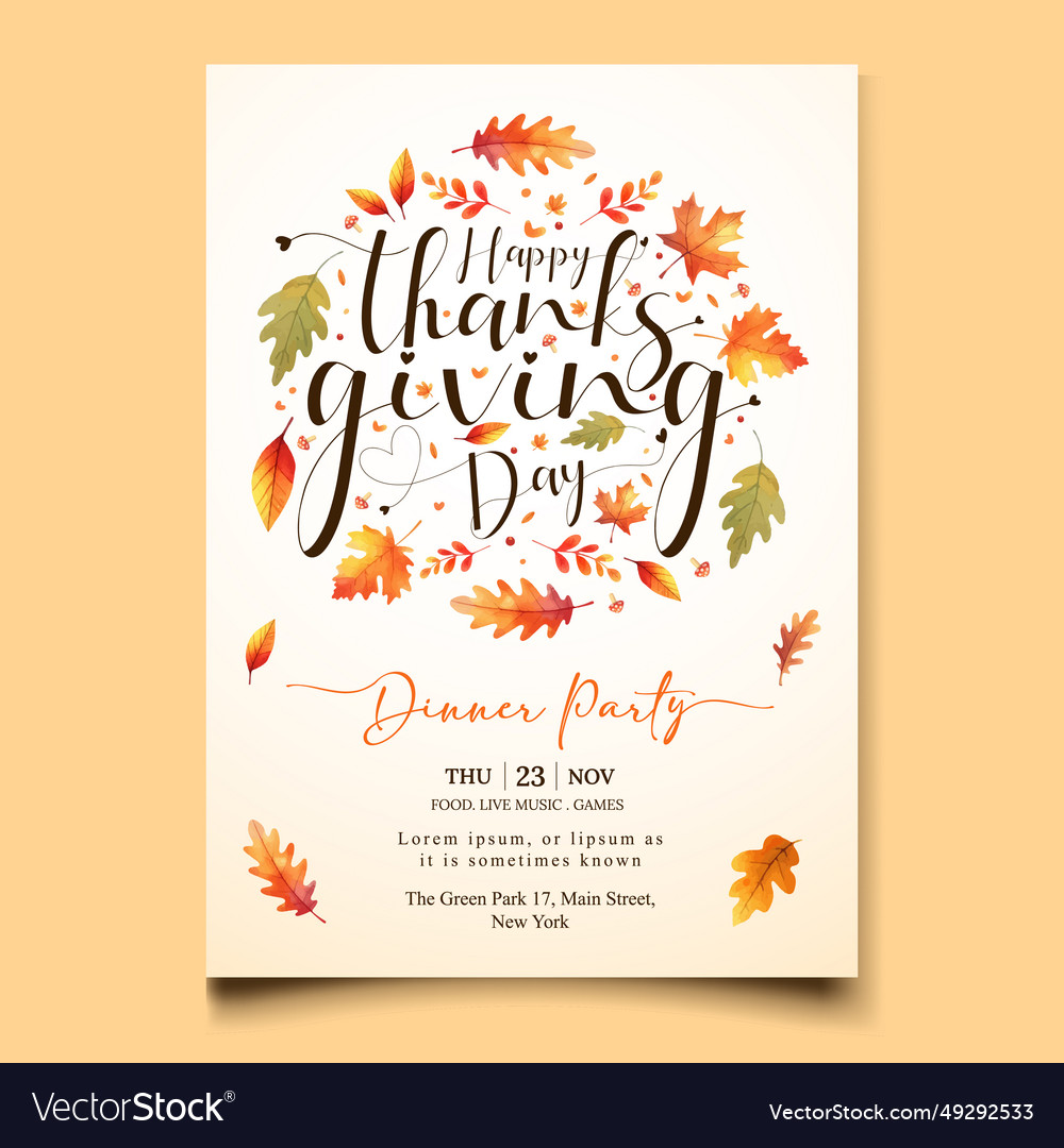 Watercolor Invitation Template For Thanksgiving Vector Image