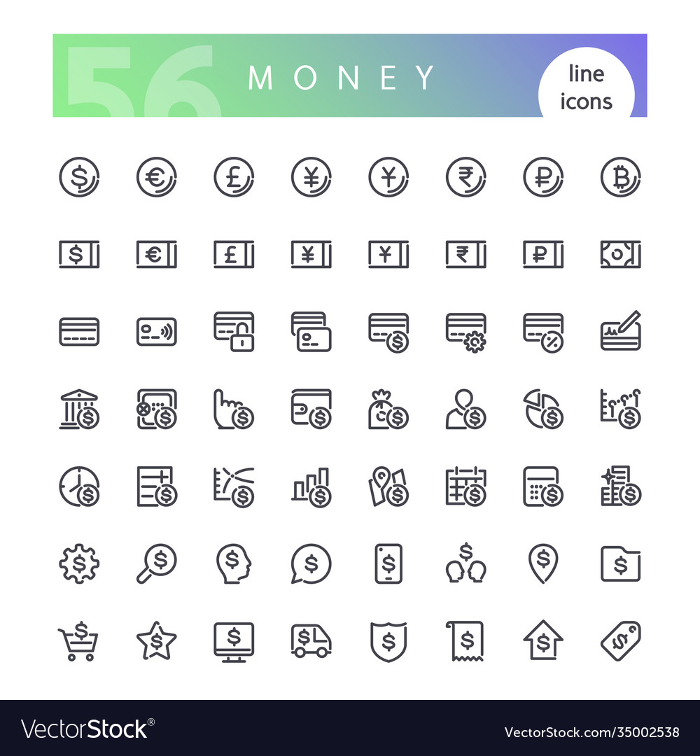 Money line icons set vector image Money line icons set