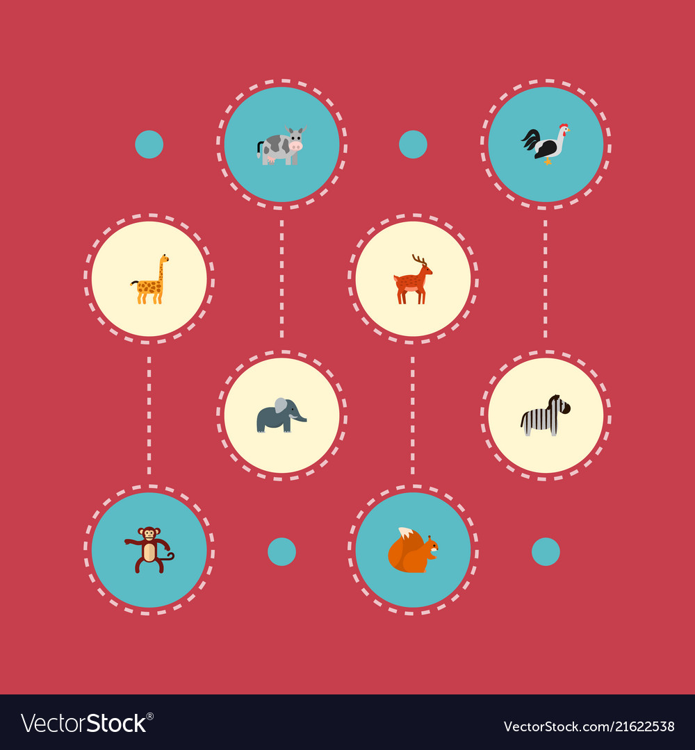 Set of zoo icons flat style symbols with cow deer