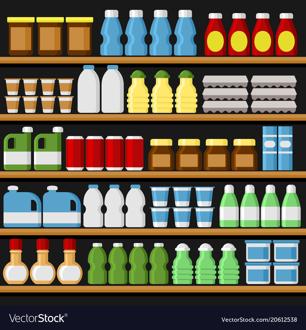 Supermarket Shelfs Shelves With Products Vector Image