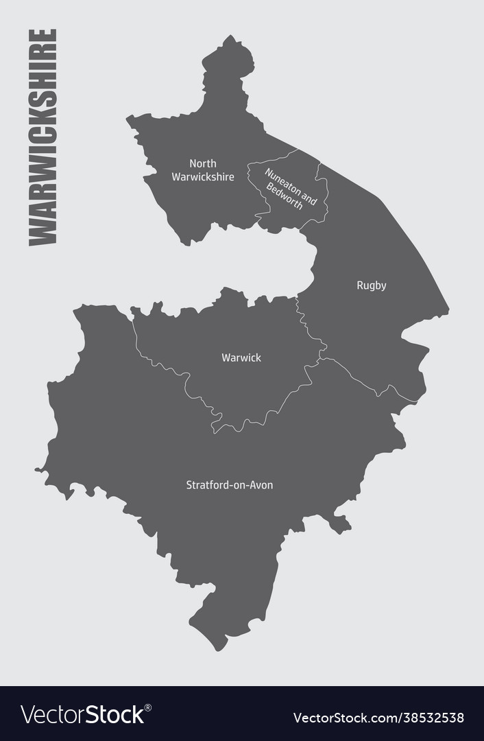 Warwickshire county administrative map Royalty Free Vector