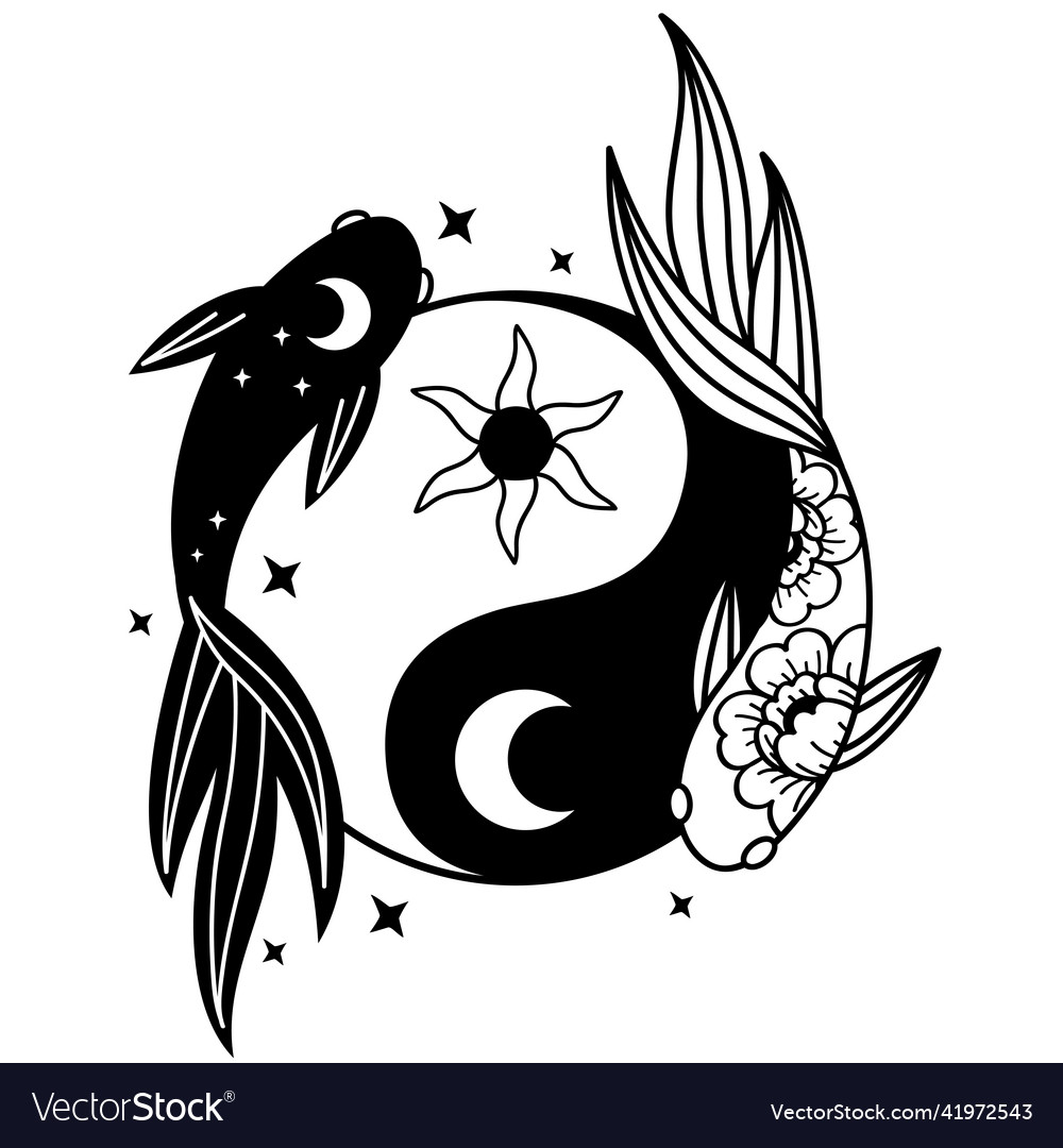 Black and white two koi carp fishes yin yang Vector Image