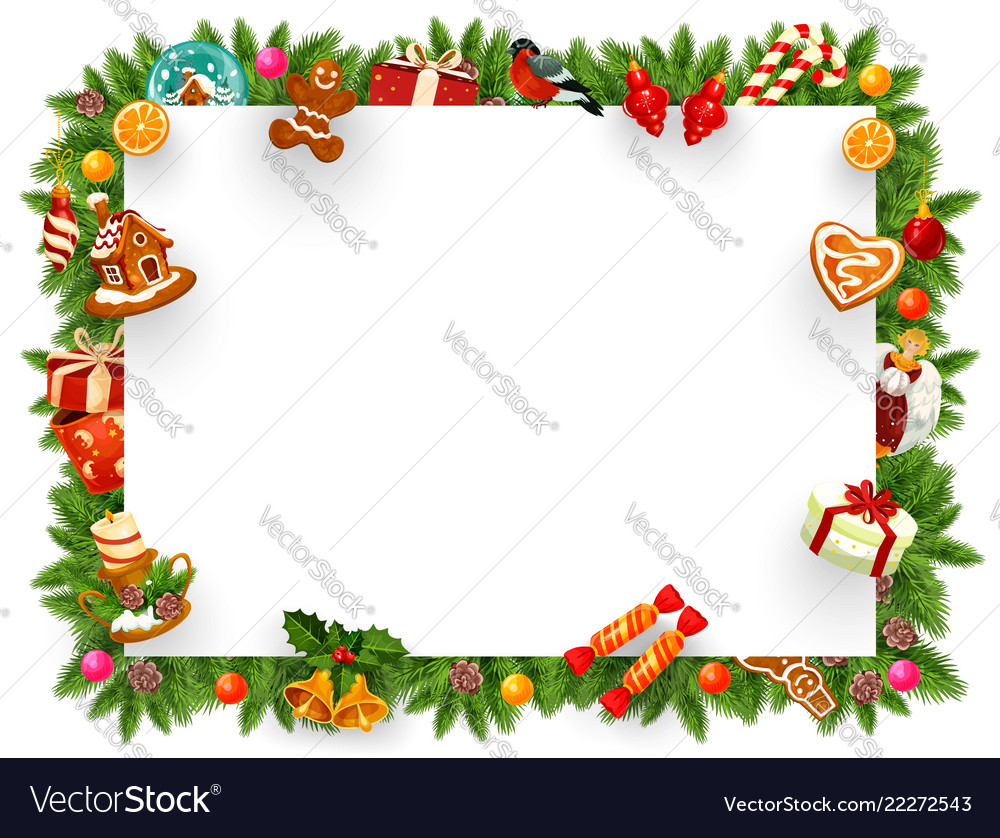 Christmas holiday frame with xmas tree branches Vector Image