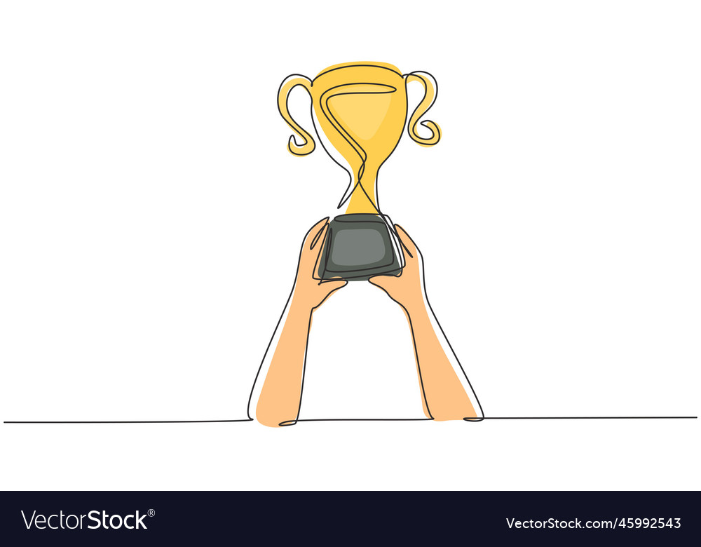 Continuous one line drawing trophy is held Vector Image
