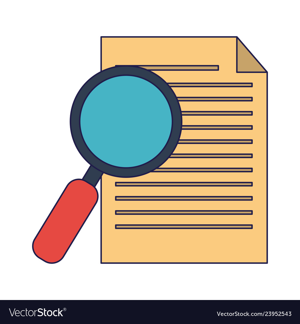 Document and magnifying glass symbol blue lines Vector Image