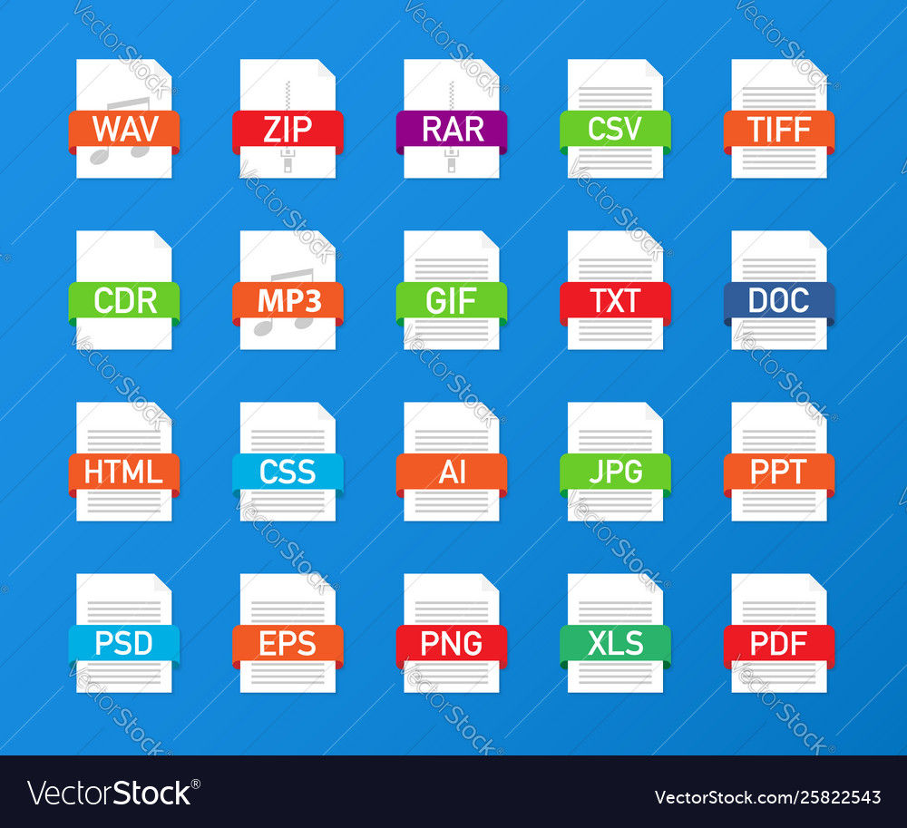 File formats flat icons set white paper document Vector Image