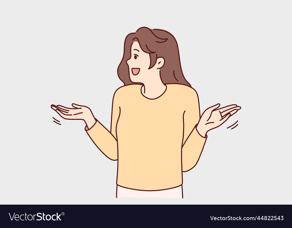 Frustrated woman make hand gesture wondering Vector Image