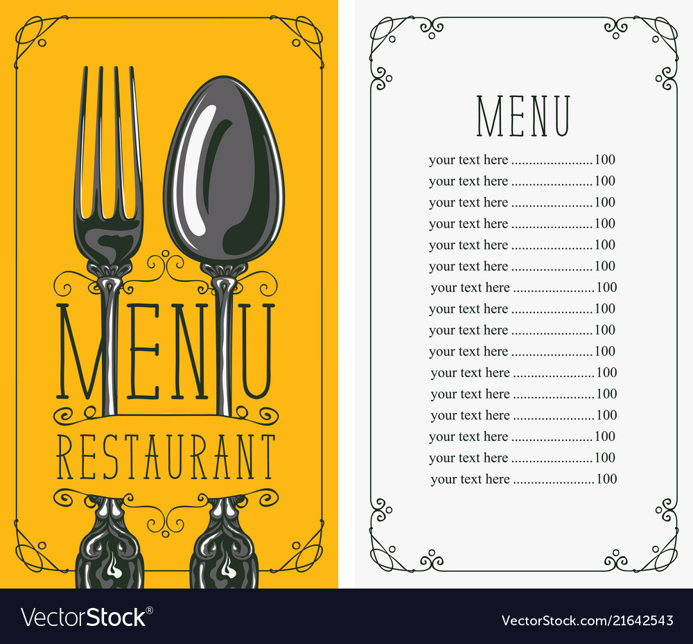 Restaurant menu with price list fork and spoon Vector Image