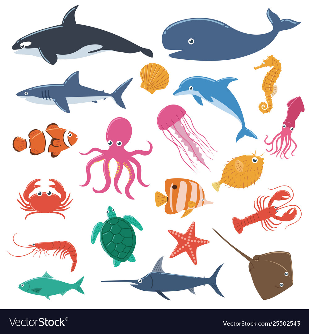 Set sea animals Royalty Free Vector Image - VectorStock