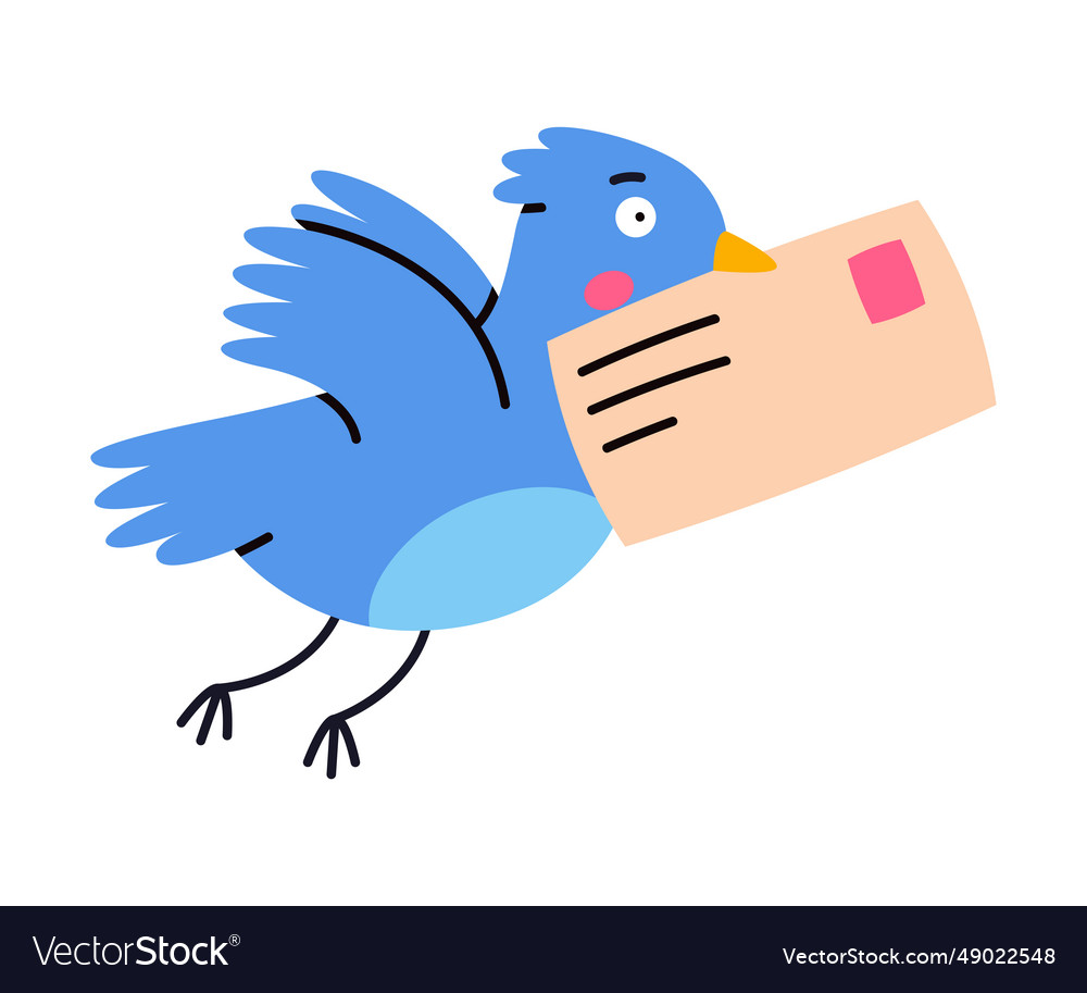 Blue bird carry letter envelope flying with post Vector Image