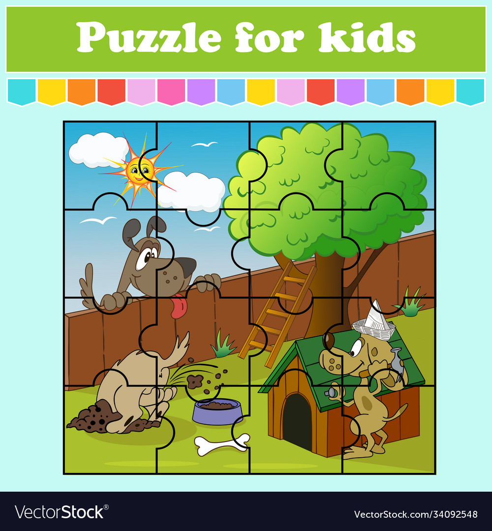 Puzzle game for kids a cartoon doghouse kennel Vector Image