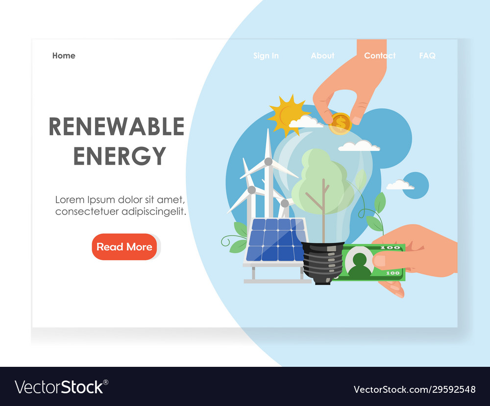 Renewable energy website landing page Royalty Free Vector