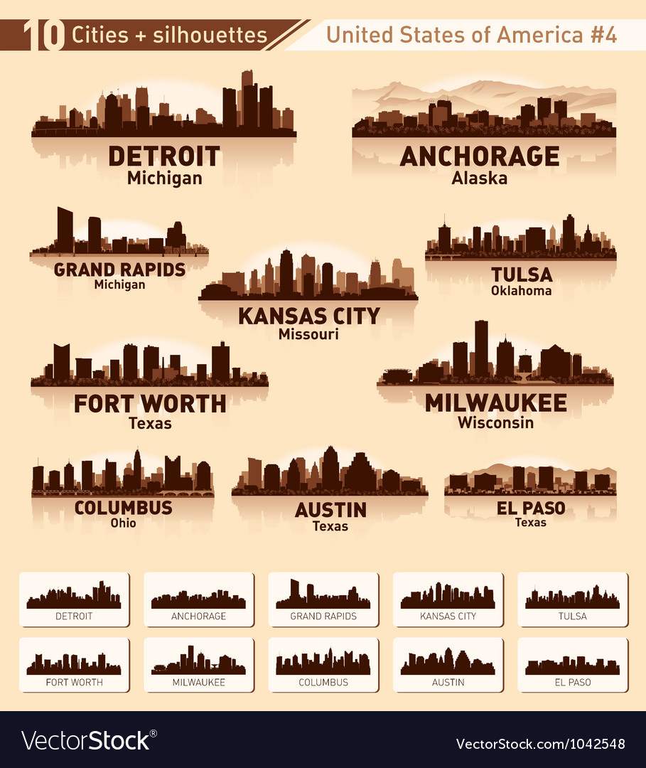 Skyline city set 10 cities usa 4 Royalty Free Vector Image