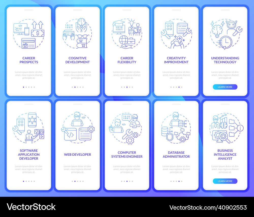 Coding concepts blue gradient onboarding mobile Vector Image
