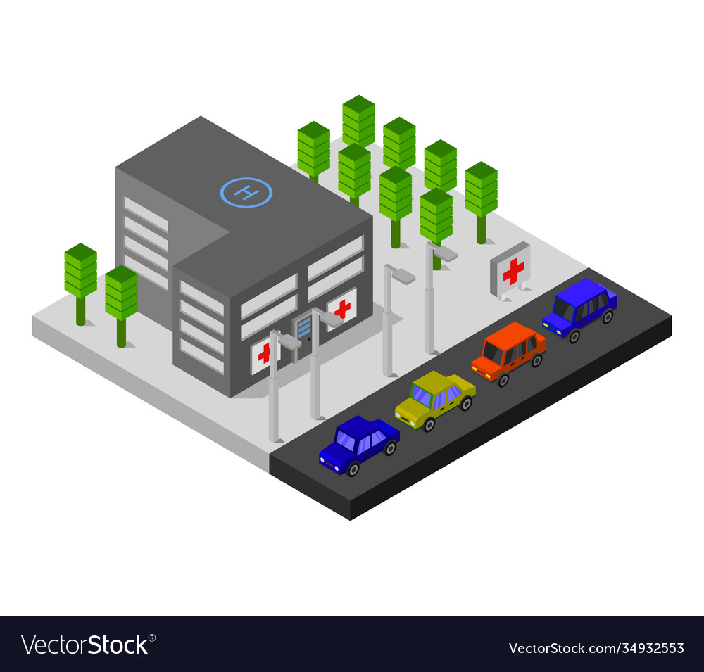 Isometric hospital in on white background Vector Image