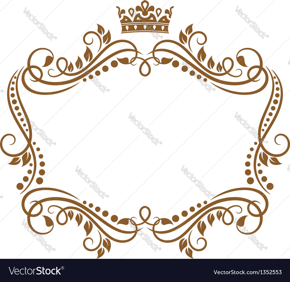 Download Retro frame with royal crown and flowers Vector Image