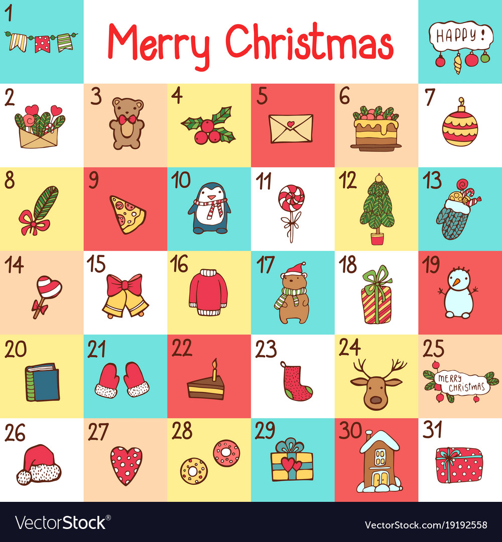 Advent calendar with christmas cartoon Royalty Free Vector