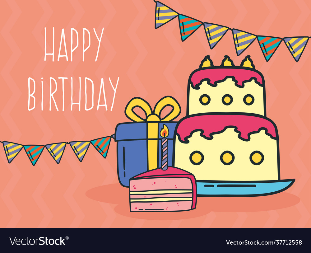 Birthday cake and banner Royalty Free Vector Image