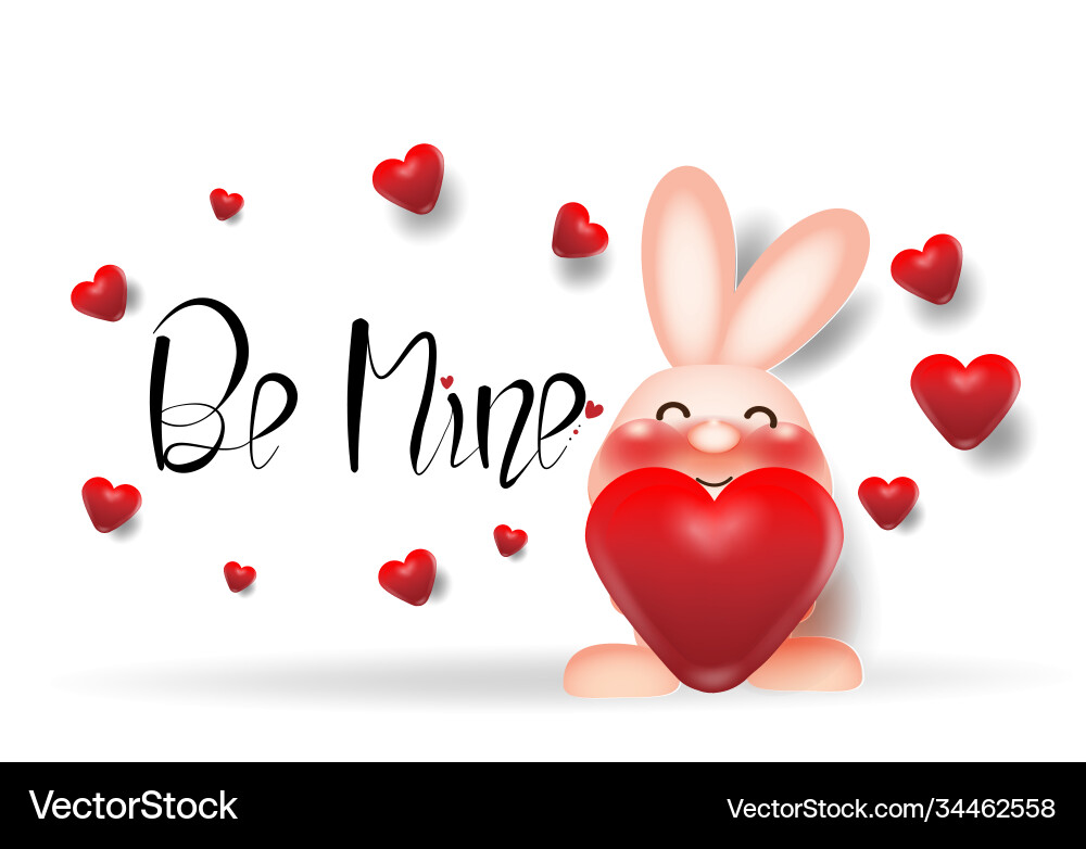 Cute little rabbit and red heart creative drawn Vector Image