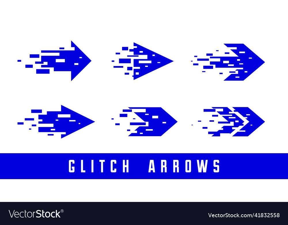 Glitch effect arrows set collection of cursors Vector Image