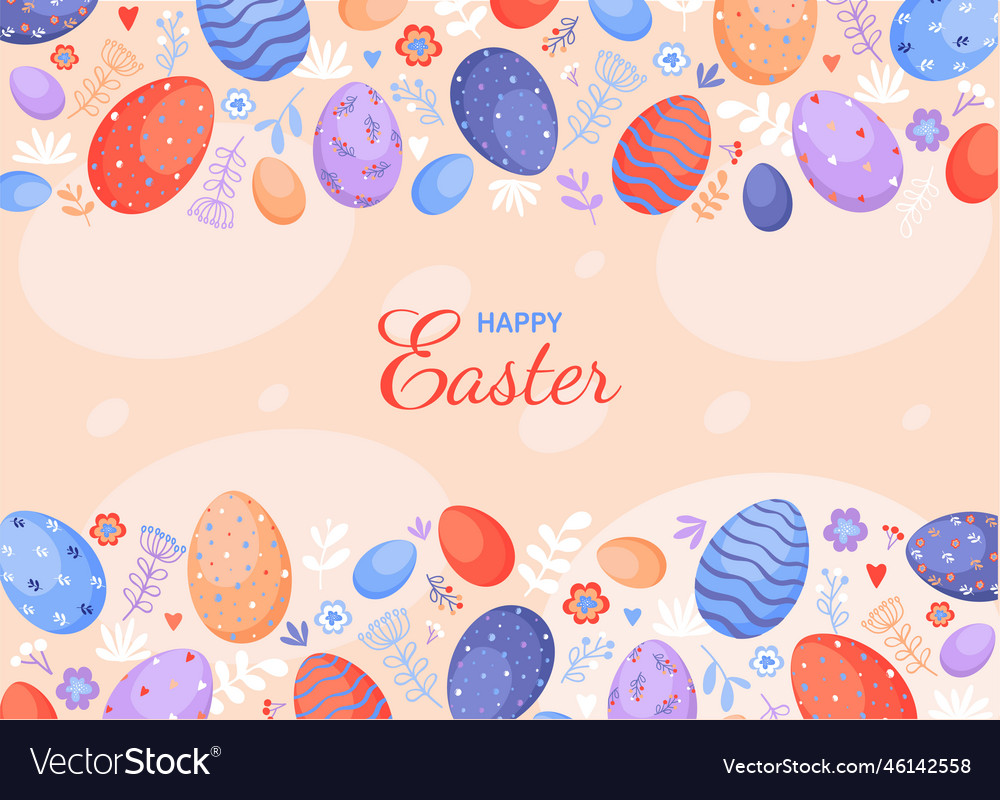 Happy Easter Background With Decorated Eggs And Vector Image