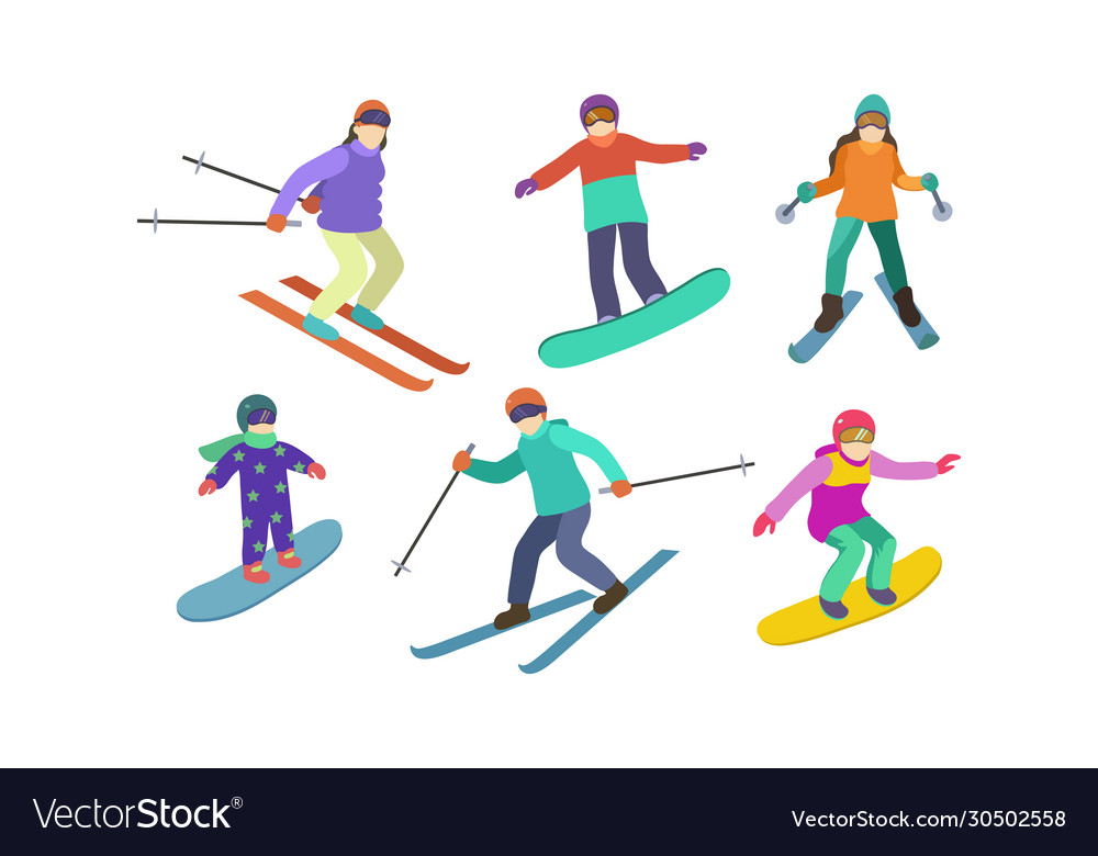 Set different skiers and snowboarders