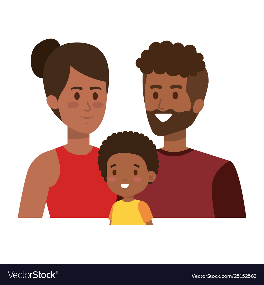 Afro parents couple with son characters Royalty Free Vector