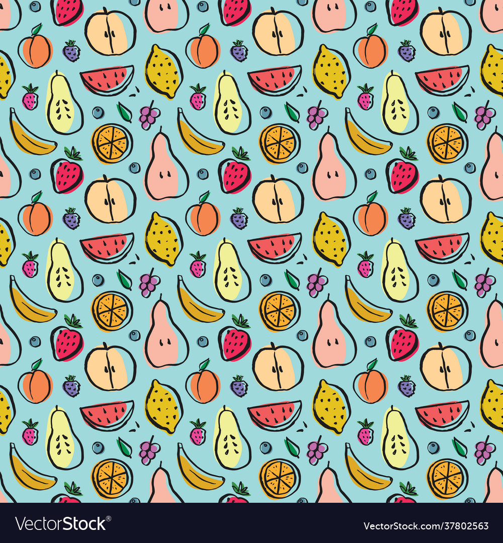 Fruit seamless pattern collection juicy fruits Vector Image