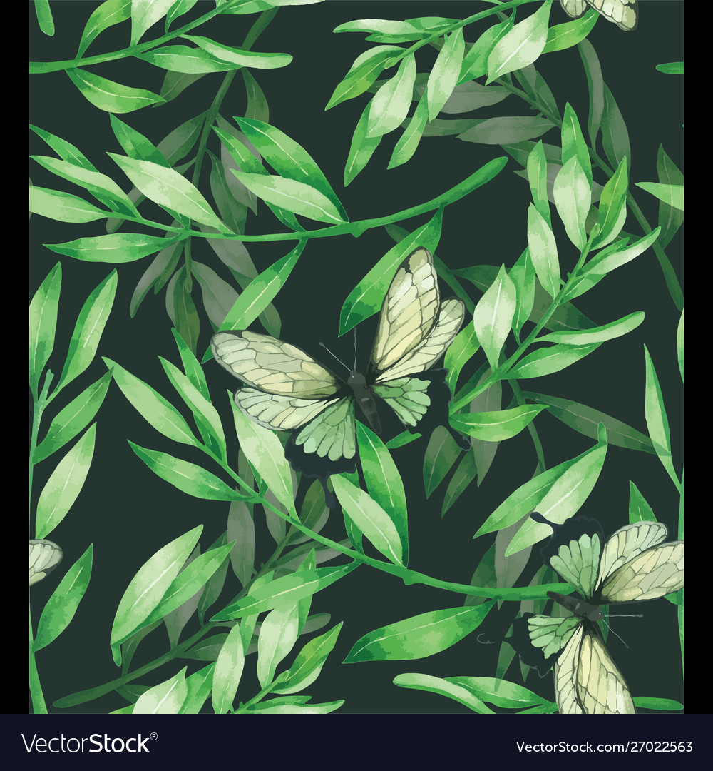Green leave seamless pattern hand drawn painted vector image Green leave seamless pattern hand drawn painted