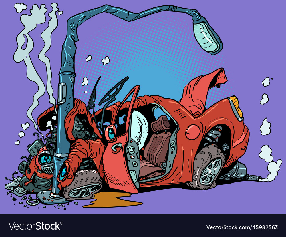 Cartoon vector illustration of car accident, crashing into the