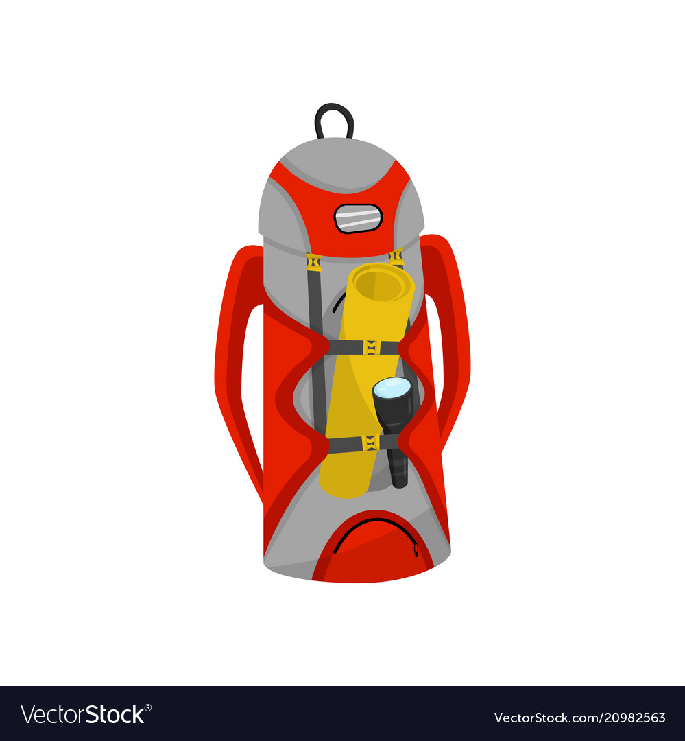 Red-gray tourist bag with camping mat