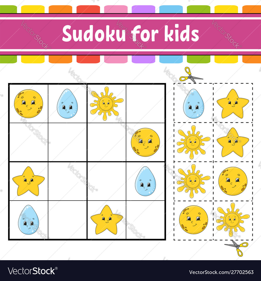 sudoku for kids education developing worksheet vector image