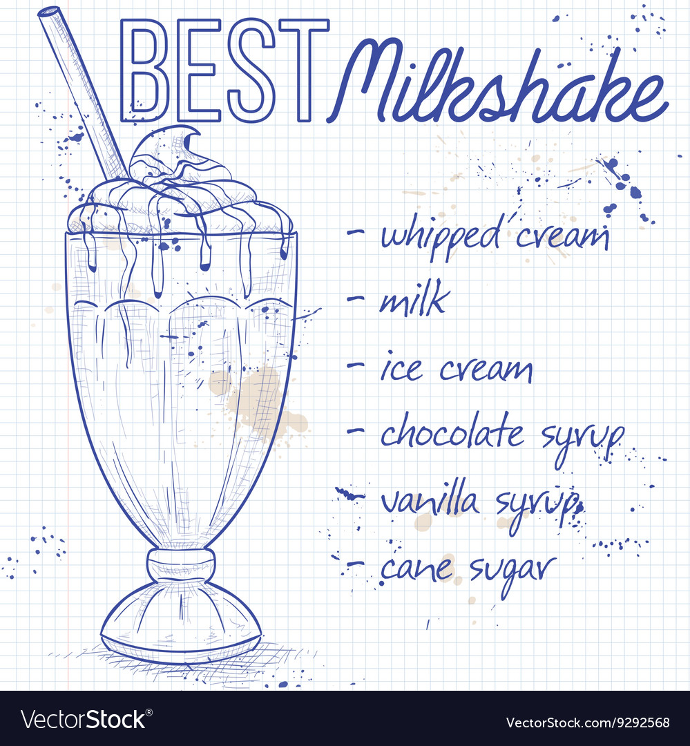 Chocolate milkshake recipe on a notebook page Vector Image