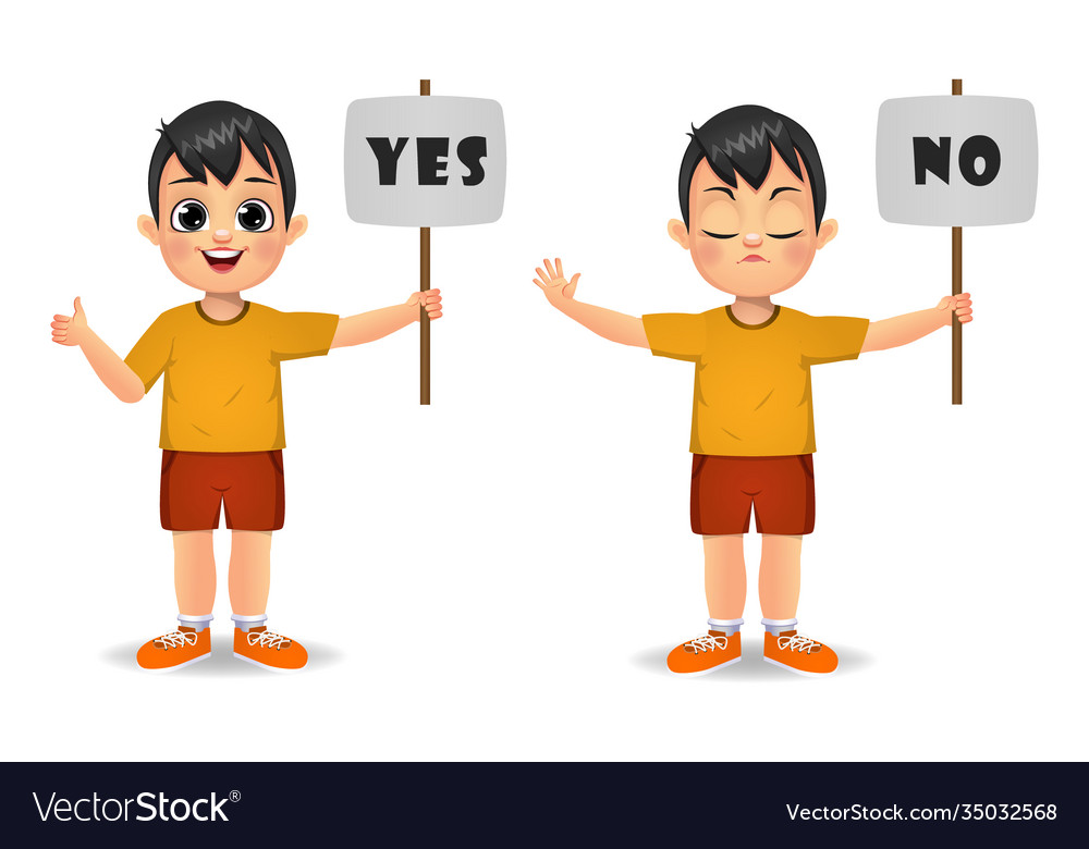 cute-boy-saying-yes-and-no-with-sign-royalty-free-vector