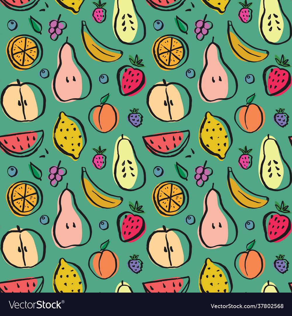 Fruit seamless pattern collection juicy fruits Vector Image