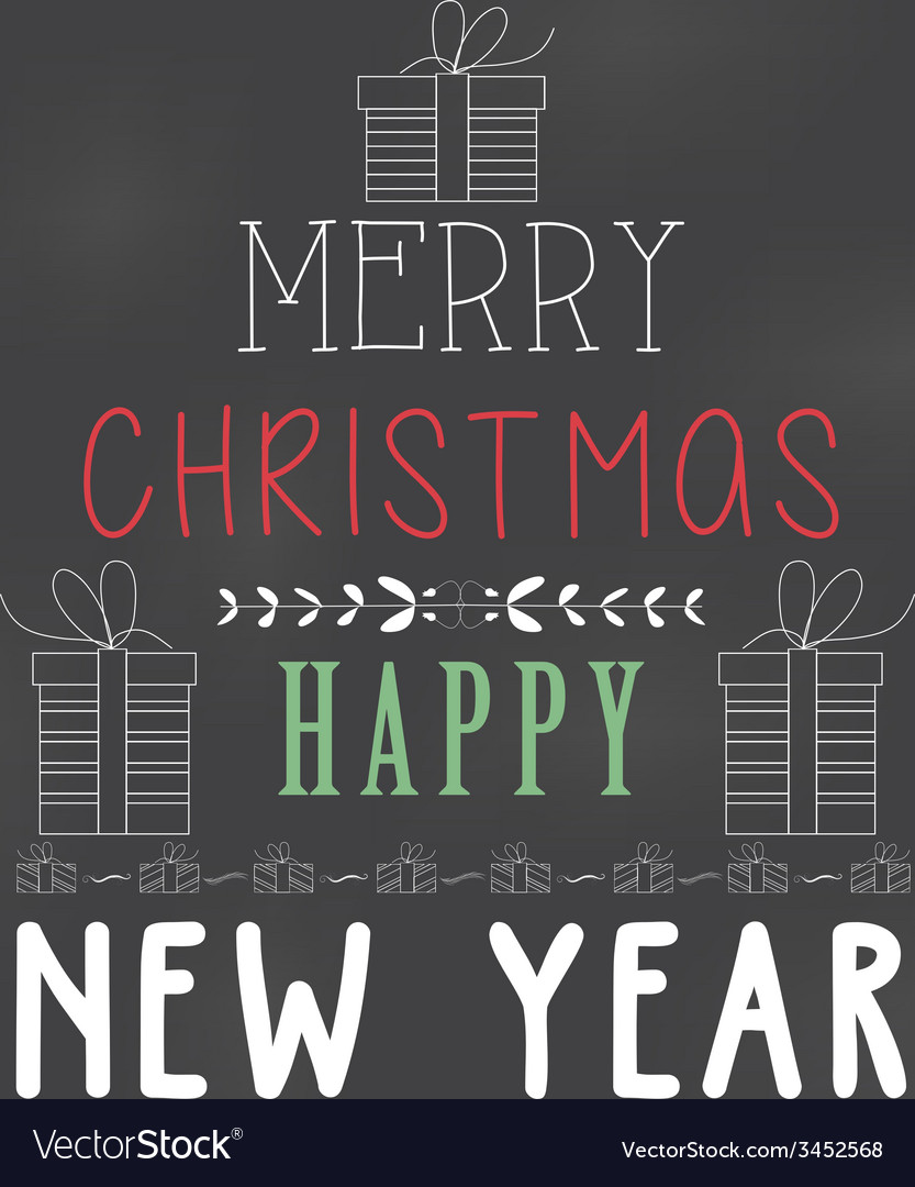 Poster merry christmas happy chalk color Vector Image