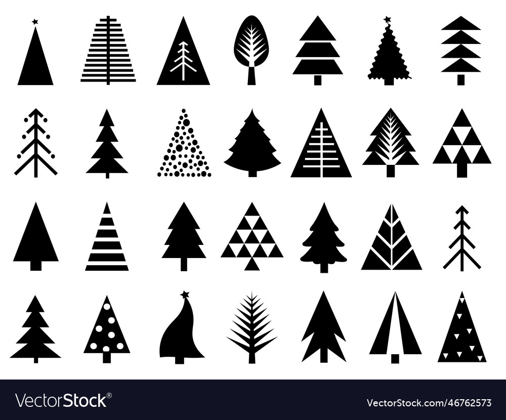 Christmas black tree icon set Royalty Free Vector Image