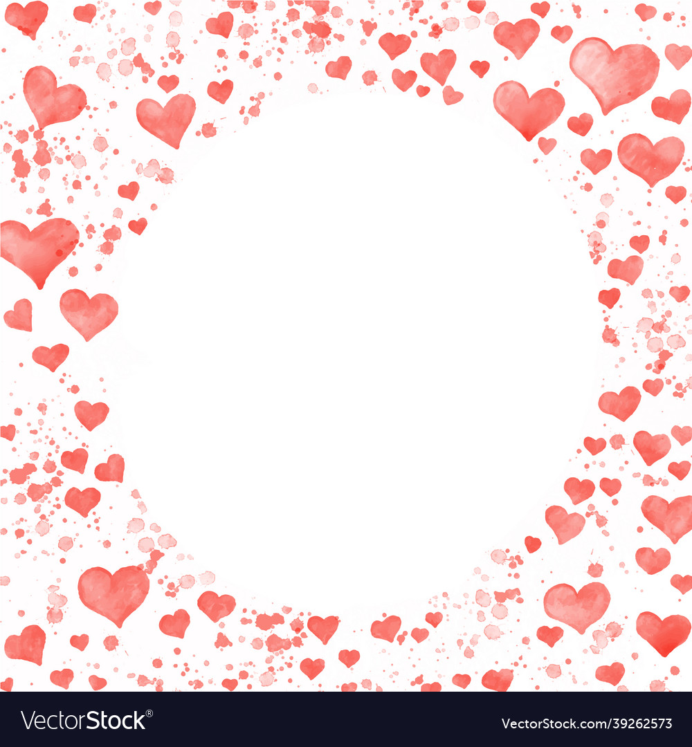 Red Hearts Frame Watercolor Painting Circle Vector Image