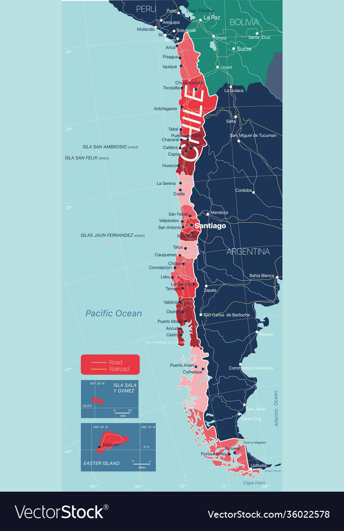 Chile country detailed editable map Royalty Free Vector