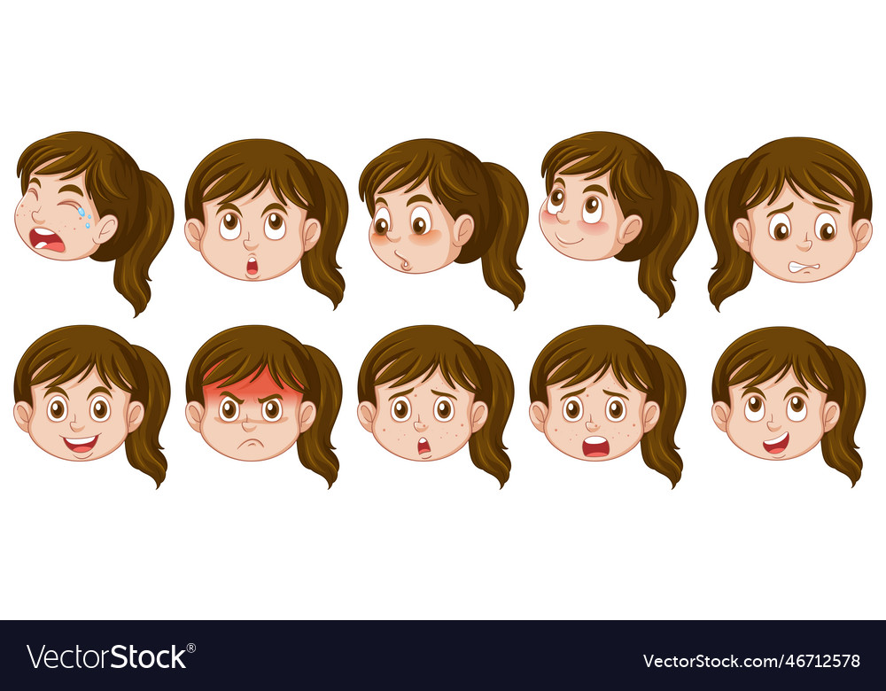 Puberty girl with different facial expression Vector Image