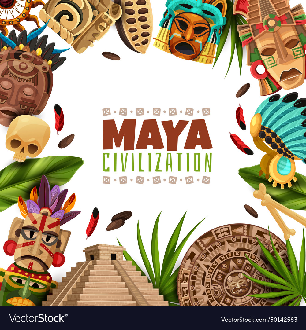 Maya civilization cartoon frame Royalty Free Vector Image