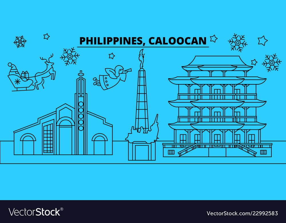 Philippines Caloocan Winter Holidays Skyline Vector Image