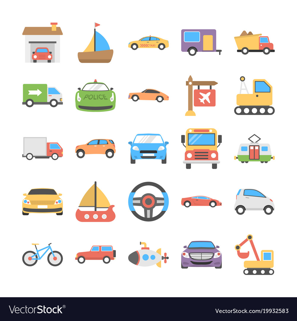 Transport flat icons set